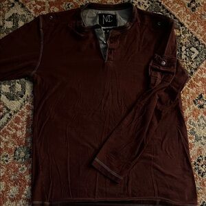maroon henley | grey stitching